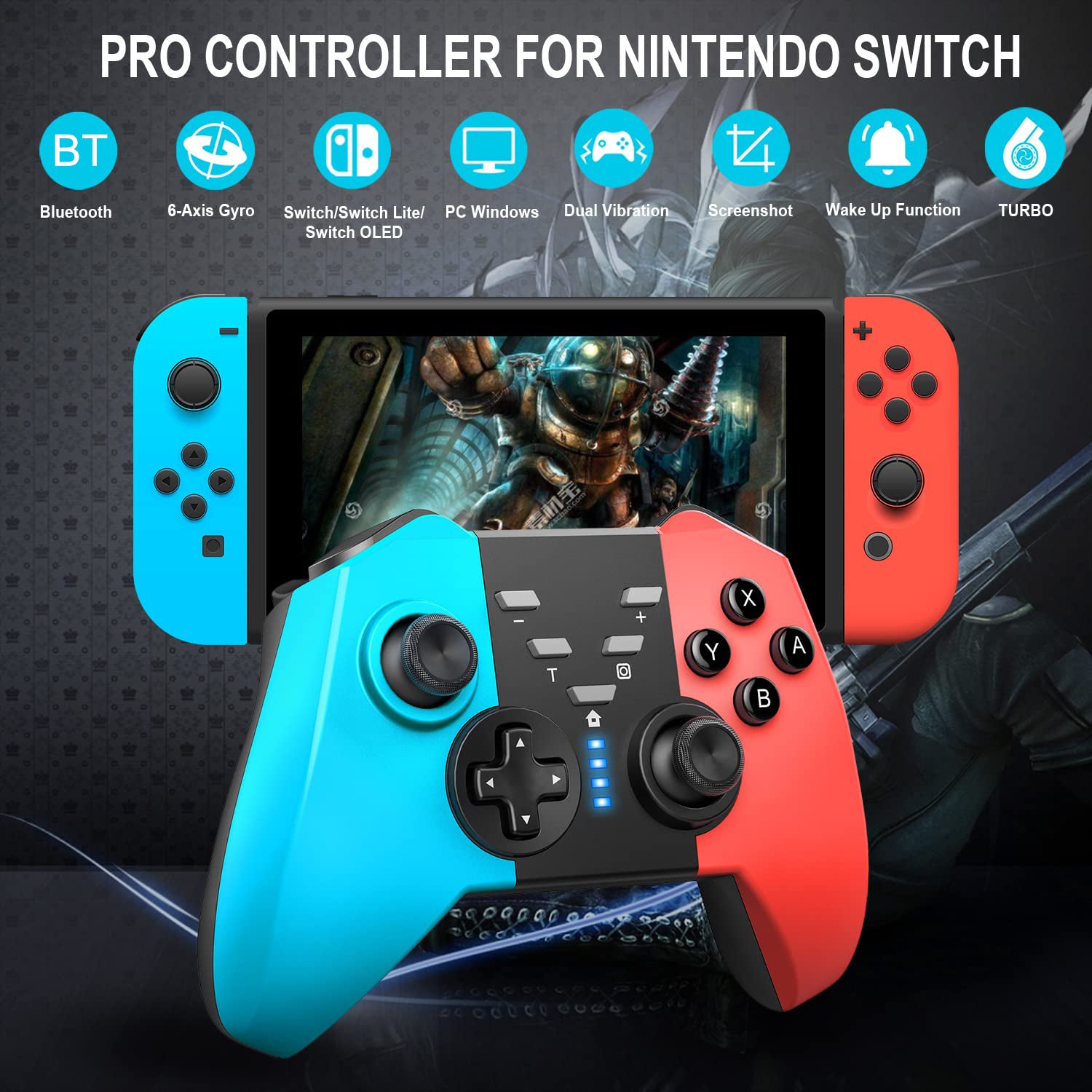 8592 trådløs gaming-controller til Switch Bluetooth-gamepad understøtter Wake-up SWH-konsol med Dual-Vibration 8592 trådløs gaming-controller til Switch Bluetooth-gamepad understøtter Wake-up SWH-konsol med Dual-Vibration